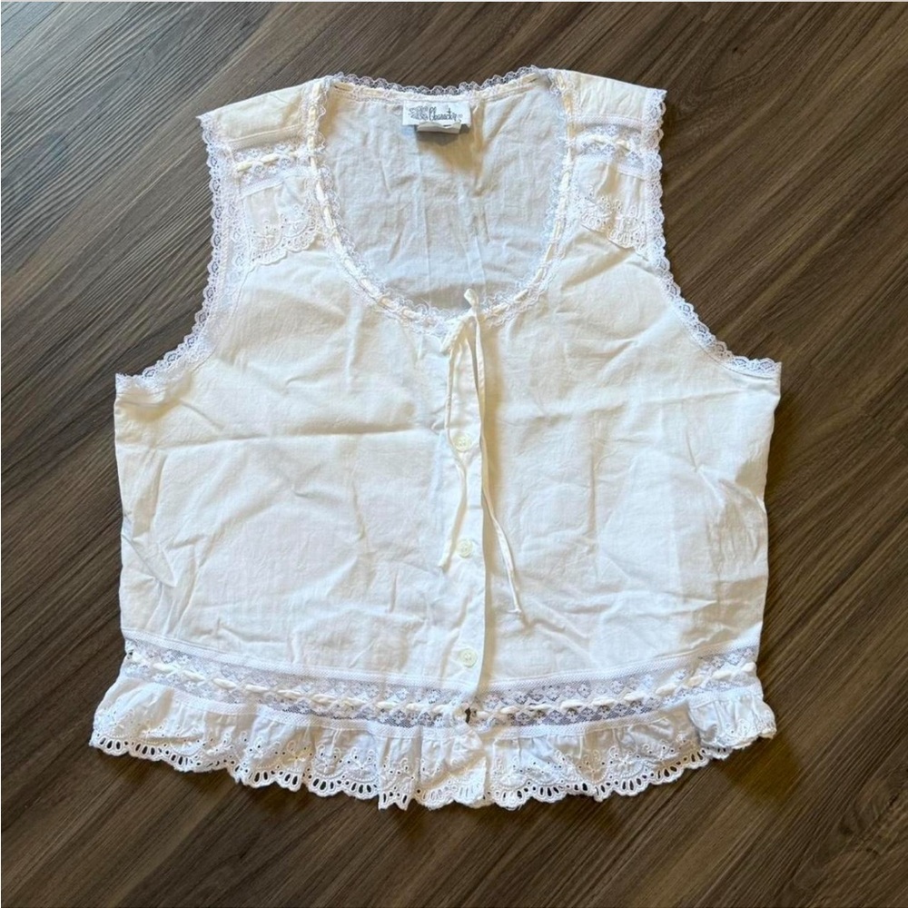 Ivory Lace Trim Button-Down Blouse